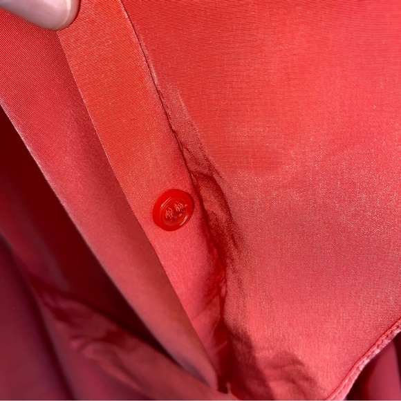 Lane Bryant Peachy Pink Tie Waist Ruffle Hidden Button Down Silky Blouse - Picture 5 of 8